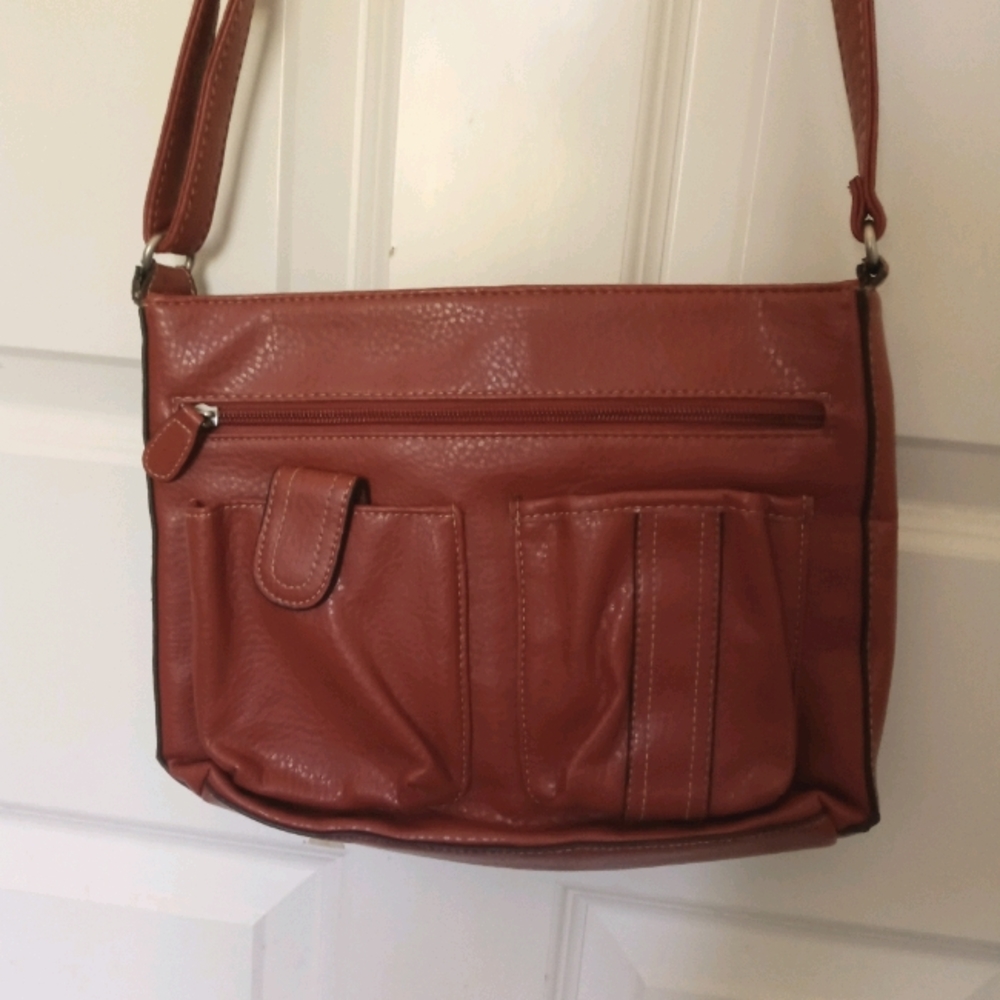 Rust Colored Faux Leather Cross Body Purse